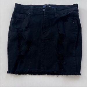 Black Distressed Denim Mini Skirt